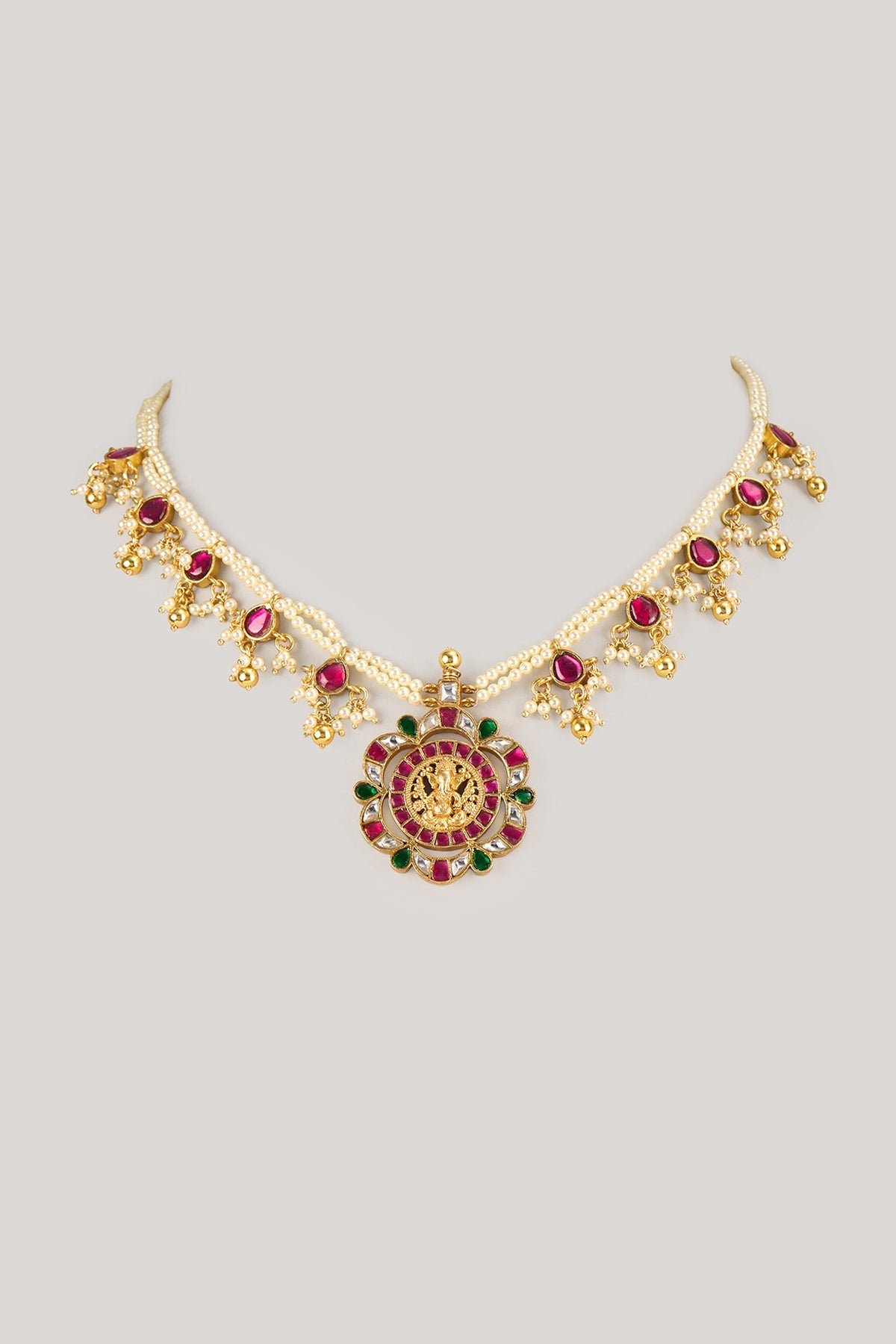 Gold Plated Multi-Colored Moissanite Polki Necklace In Sterling Silver