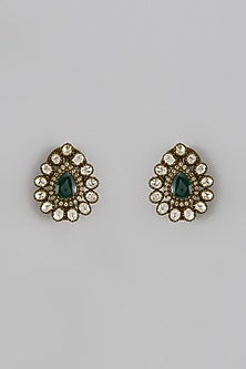 Black Rhodium Finish Moissanite Polki Handcrafted Stud Earrings In Sterling Silver