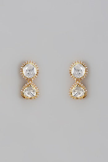 Gold Plated Moissanite Polki Handcrafted Dangler Earrings In Sterling Silver