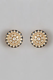 Gold Plated Moissanite Polki Stud Earrings In Sterling Silver