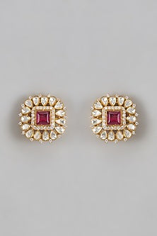 Gold Plated Moissanite Polki Stud Earrings In Sterling Silver