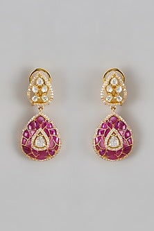 Gold Plated Moissanite Polki Dangler Earrings In Sterling Silver