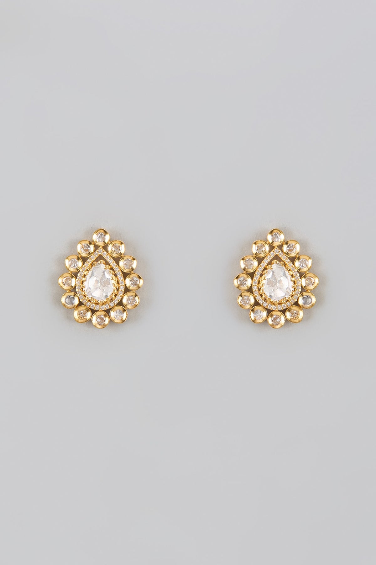 Gold Plated Moissanite Polki Stud Earrings In Sterling Silver
