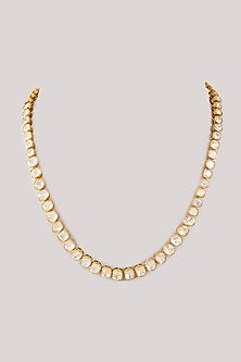 Gold Plated White Kundan Polki Handcrafted Long Necklace In Sterling Silver