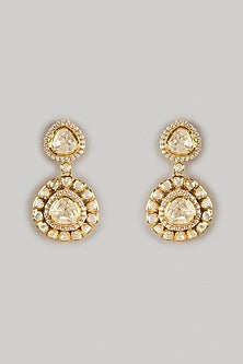 Gold Finish Moissanite Polki Dangler Earrings In Sterling Silver