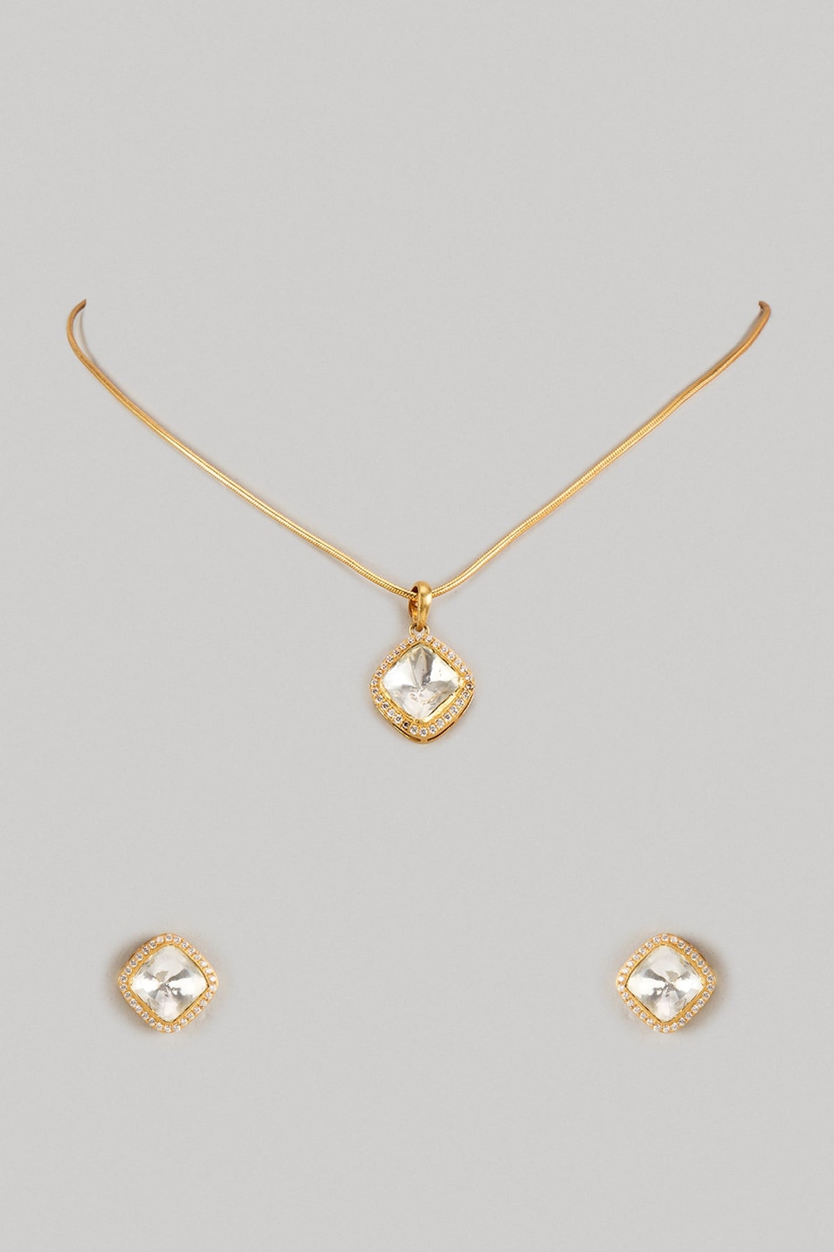 Gold Finish Moissanite Polki Necklace Set In Sterling Silver