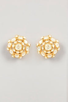 Gold Plated Moissanite Polki Stud Earrings In Sterling Silver