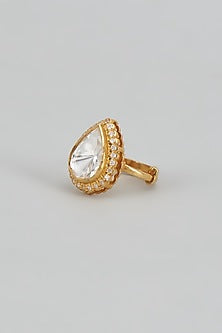 Gold Plated White Kundan Polki Ring In Sterling Silver
