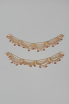 Gold Finish Pearl Anklets (Set Of 2)