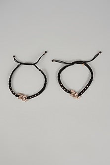 Rose Gold Finish Zircon Anklets In Sterling Silver (Set Of 2)