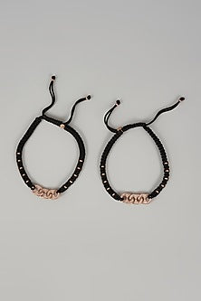 Rose Gold Finish Zircon Anklets In Sterling Silver (Set Of 2)