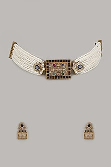 Gold Finish Pearl Choker Necklace Set