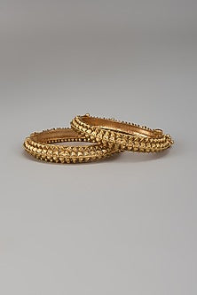 Gold Finish Temple Bangle (Set Of 2)