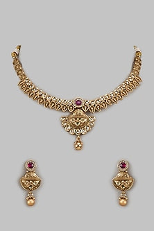 Gold Finish Kundan Polki Necklace Set