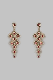 Gold Finish Zircon & Red Stone Dangler Earrings