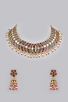 Gold Foil Finish Red Stones Necklace Set