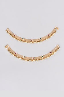 Gold Finish Red & Green Stone Anklets (Set of 2)
