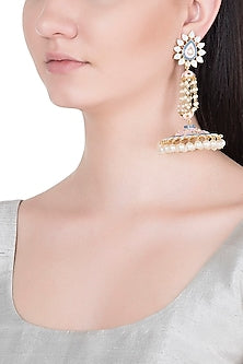 Gold Finish Enameled Long Jhumka Earrings