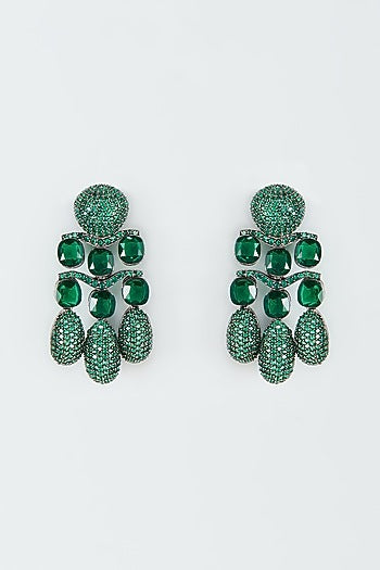 Black Rhodium Finish Green Zircon Dangler Earrings