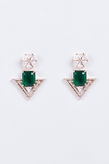 Rose Gold Finish Green Stone Earrings