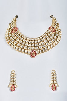 Gold Finish Kundan Polki Necklace Set