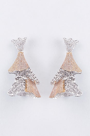 Two-Tone Finish Zircon Jhumka Earrings