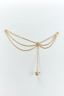 Gold Finish Anklets With Toe Ring (Set Of 2)