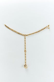 Gold Finish Kundan Polki Anklets With Toe Ring (Set Of 2)