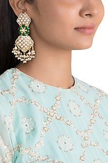 Gold Finish Green Enameled Kundan Earrings