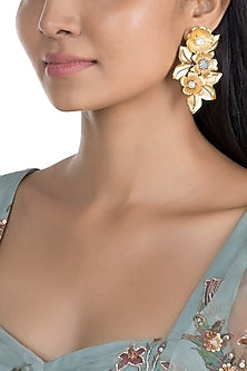 Gold Finish Floral & Leaf Earrings