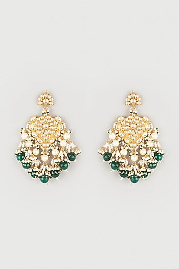 Gold Finish Kundan Polki Chandbali Earrings