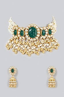 Gold Finish Golden Drop & Kundan Polki Choker Necklace Set