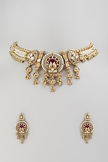 Gold Finish Kundan Polki Choker Necklace Set