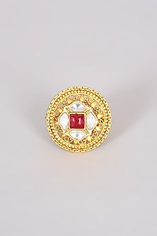 Gold Finish Ring With Kundan