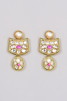 Gold Finish Pearls & Kundan Polki Long Necklace Set