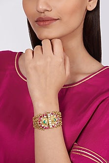 Gold Finish Kundan Polki Bracelet
