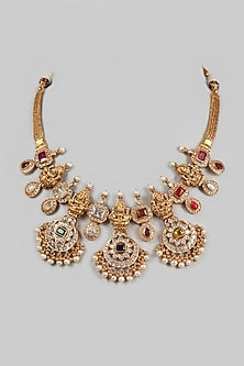Gold Finish Temple Necklace In Sterling Silver