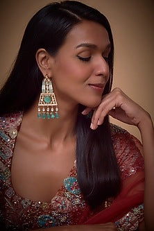 Gold Finish Kundan Polki & Turquoise Drop Earrings