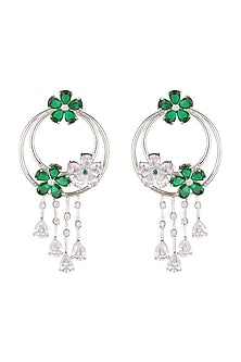 White Finish Green Diamonds Earrings