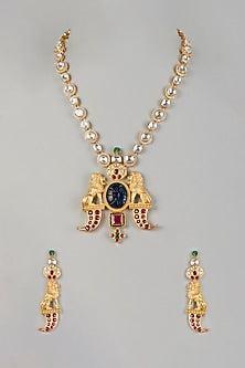 Gold Finish Kundan Polki Long Necklace Set