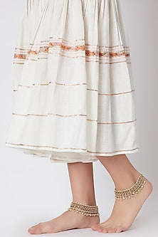 Gold Finish White Moti Anklets