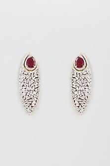 Gold Finish Zircon & Red Stone Dangler Earrings