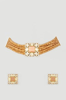 Gold Finish Yellow Stone Choker Necklace Set