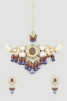 Gold Finish Multi-Colored Beaded Choker Necklace Set