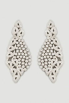 White Finish Zircon & Diamond Long Dangler Earrings