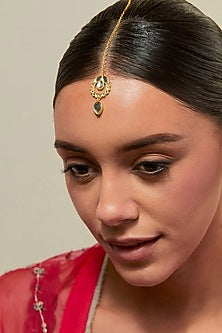Gold Plated Kundan Polki & Pearl Maangtikka