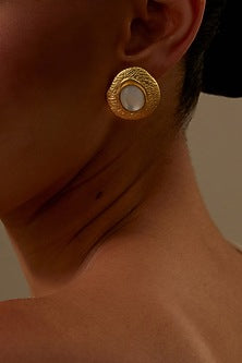 Gold Plated Shell Pearl Stud Earrings