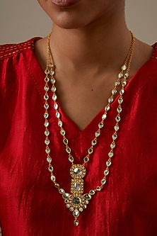 Gold Plated Kundan Polki & Pearl Long Necklace