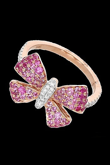 Rose Gold Finish Diamond & Pink Stone Ring