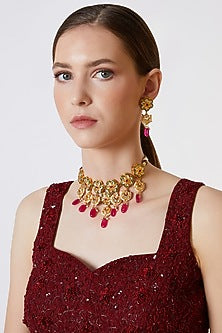 Gold Plated Ruby Choker Necklace Set